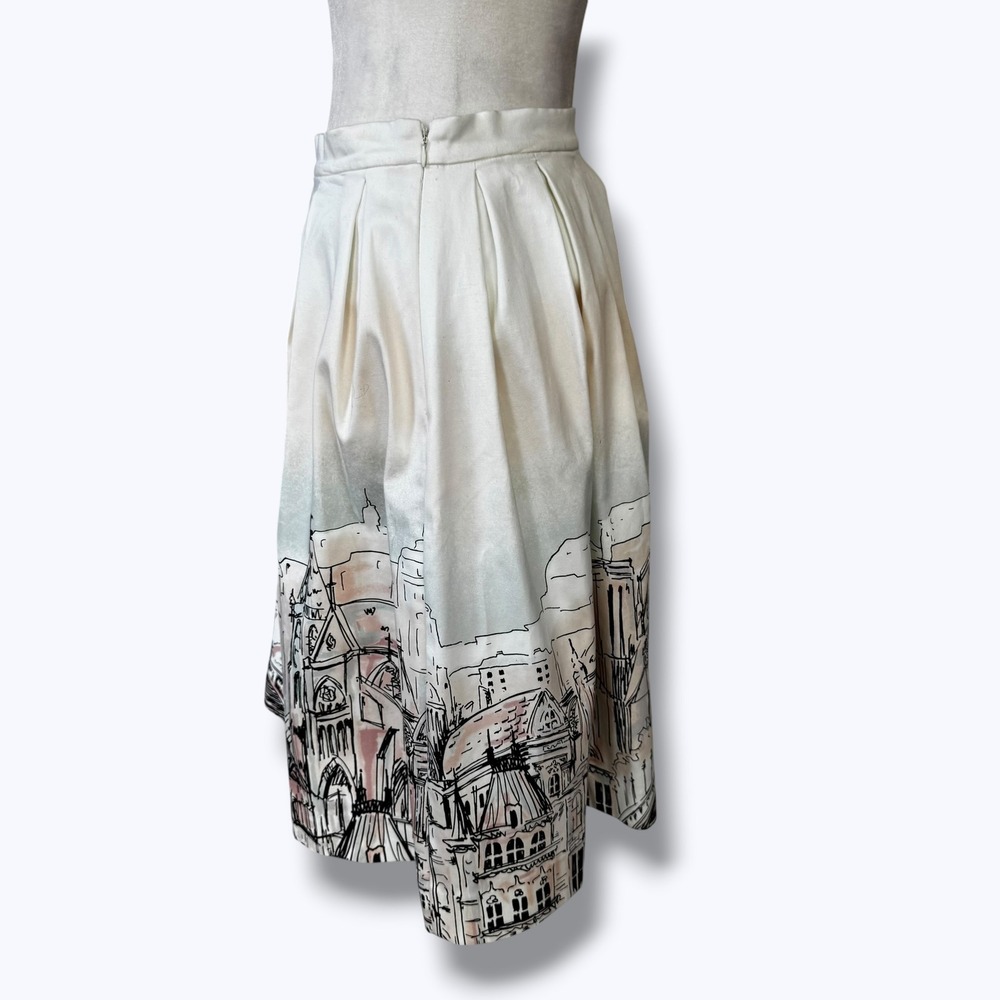 Elle Paris Art Print Midi Skirt 12 Pleated A Line City Scene Graphic Novelty - Picture 11 of 13